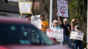 Tesla vehicles, charging stations targeted as protesters denounce DOGE, Elon Musk